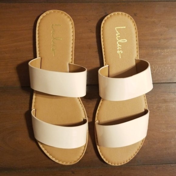 Lulus Time to Chill Nude Patent Slide Sandals - Picture 7 of 8